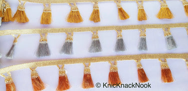 Copper Brown / Silver Grey / Golden Brown And Beige Shimmer Thread Fringe Trim Tassels One Yard Trim, Approx. 60mm Wide - 210119L285/86/87